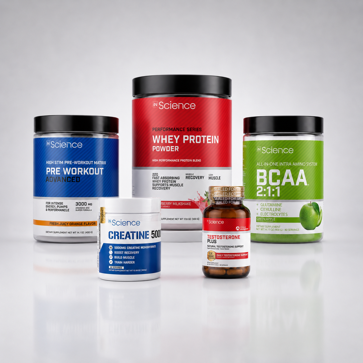 Protein + Pre-Workout + BCAA + Kreatin + Testo Maxi Set