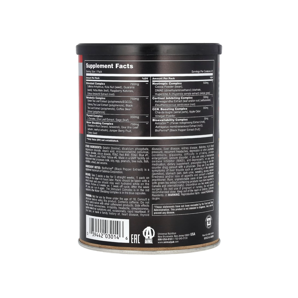 Animal Cuts Besin Değerleri Arka Etiket - Supplement Facts Termojenik Yağ Yakıcı İçerik Tablosu