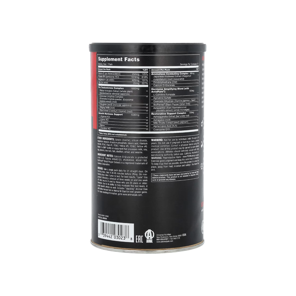 Animal Stak Besin Değerleri ve Barkod Arka Yüz - Supplement Facts Testosteron Booster