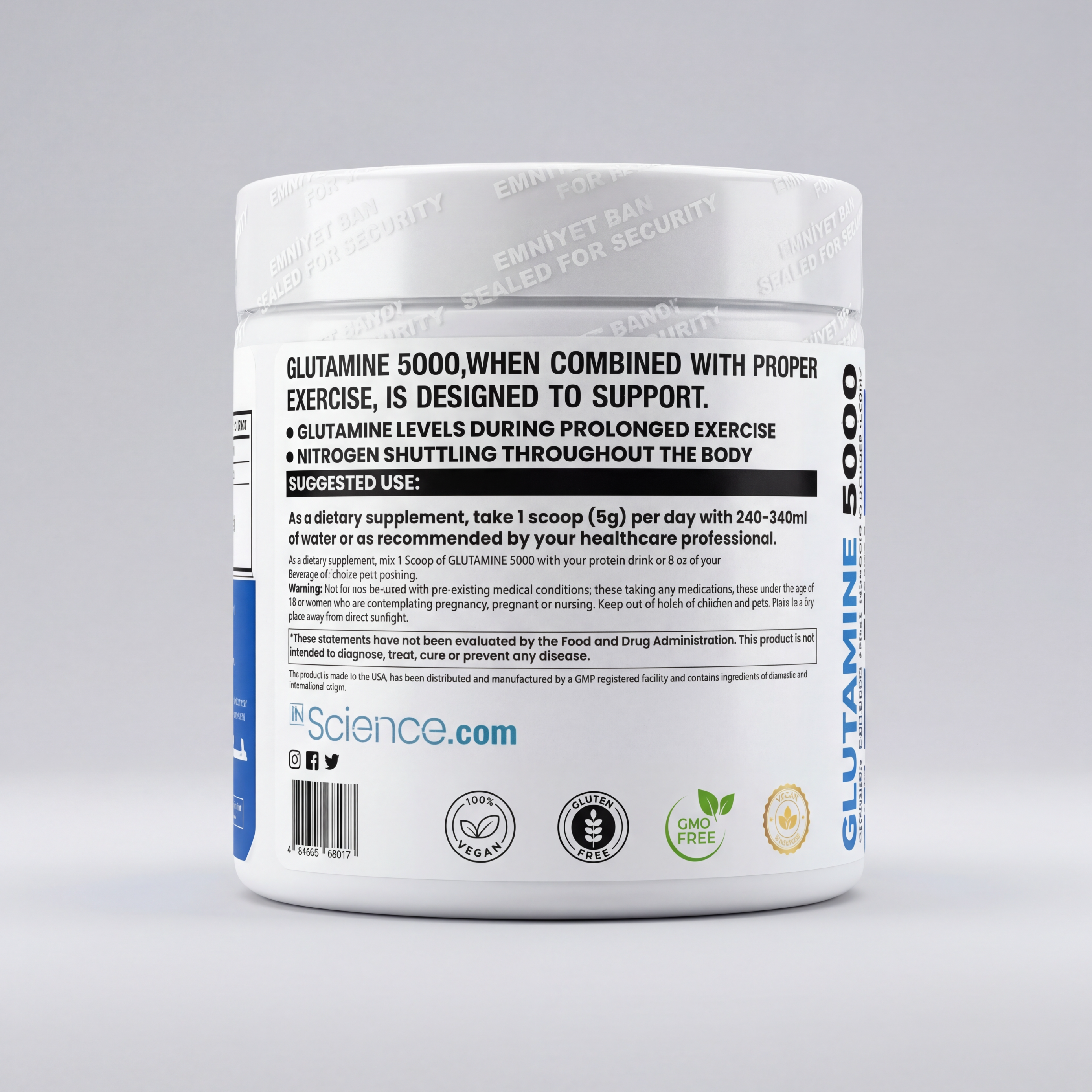 İn Science Nutrition L-Glutamine 5000 Mg Toz 300 gr (60 Servis)