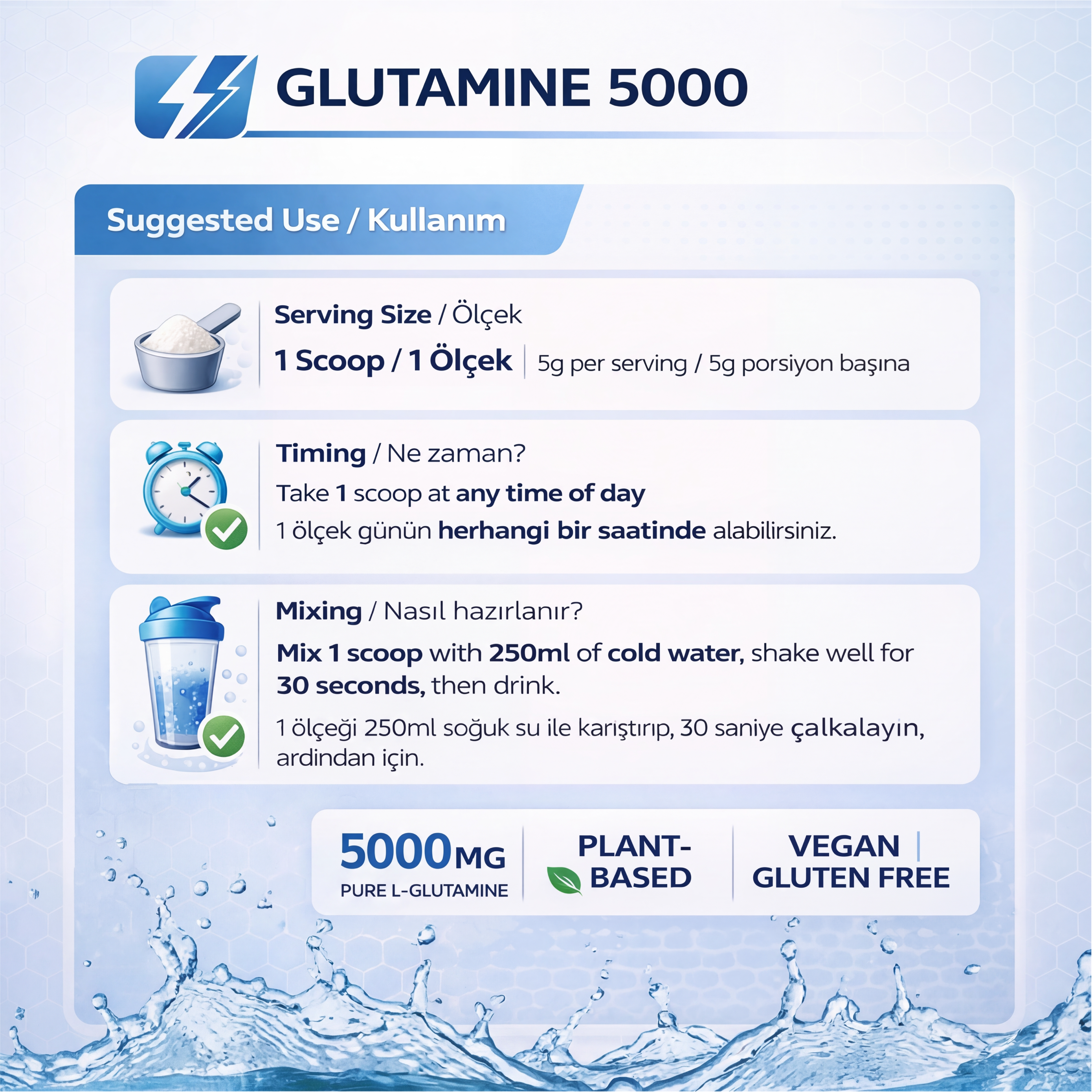 İn Science Nutrition L-Glutamine 5000 Mg Toz 300 gr (60 Servis)