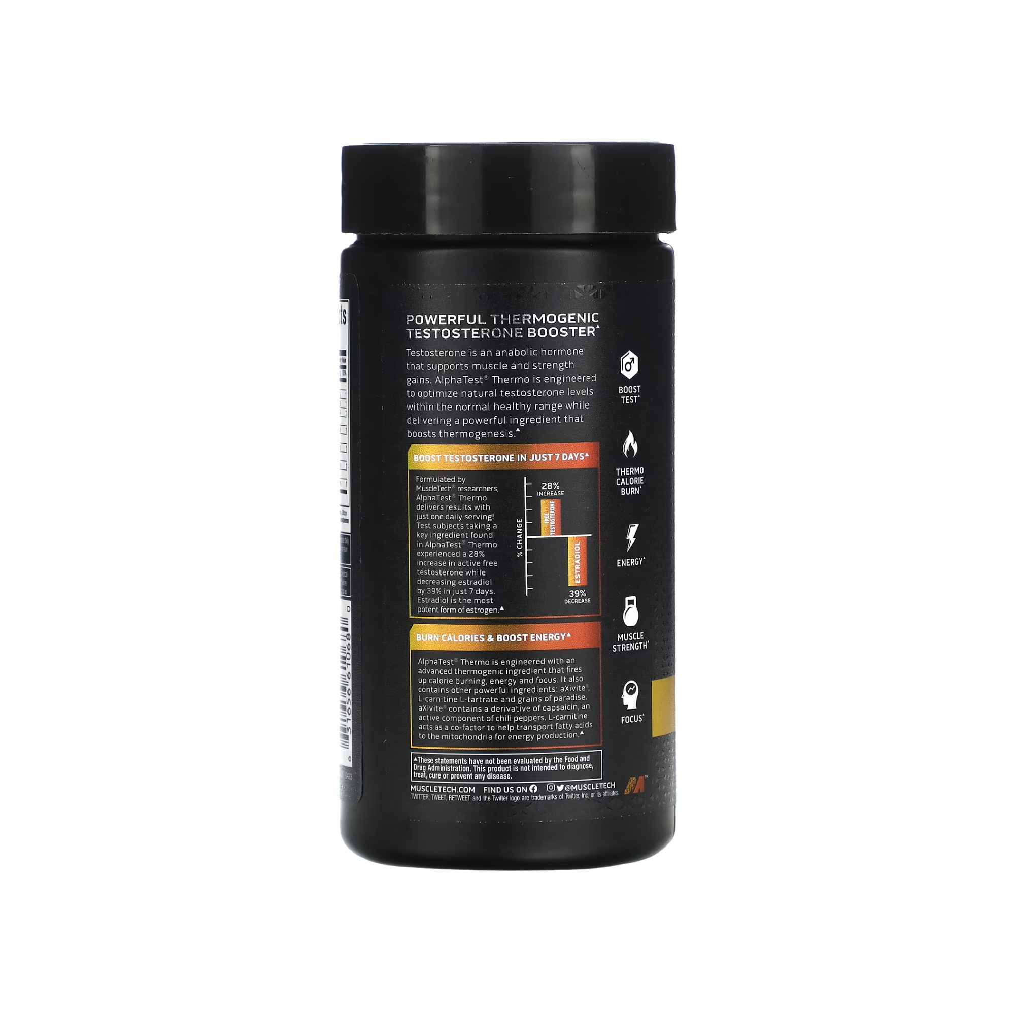 MuscleTech AlphaTest Thermo 90/180 Kapsül - Testosteron Artırıcı Yağ Yakıcı
