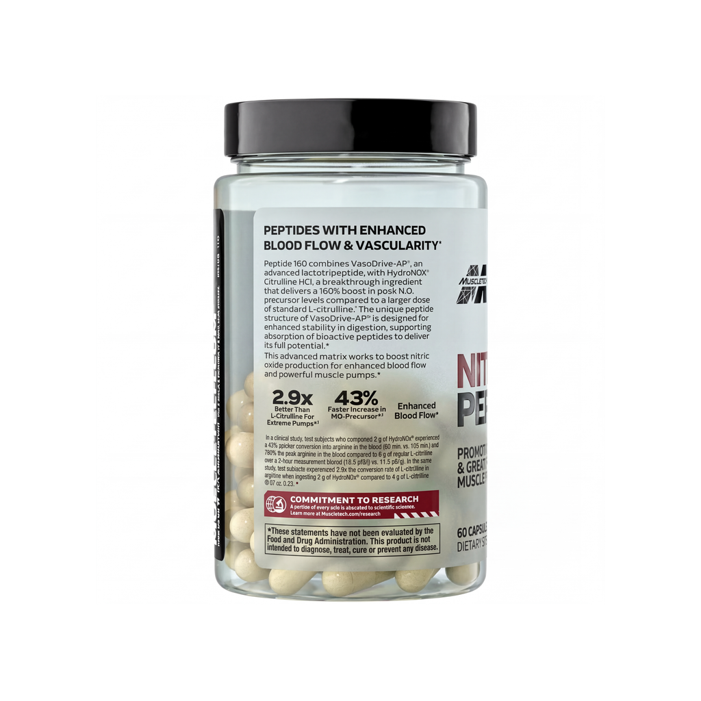 MuscleTech Nitric Oxide Peptide 160 – Kan Akışı ve Kas Pump Desteği Sunan Pre Workout Formülü, (60 Capsules)