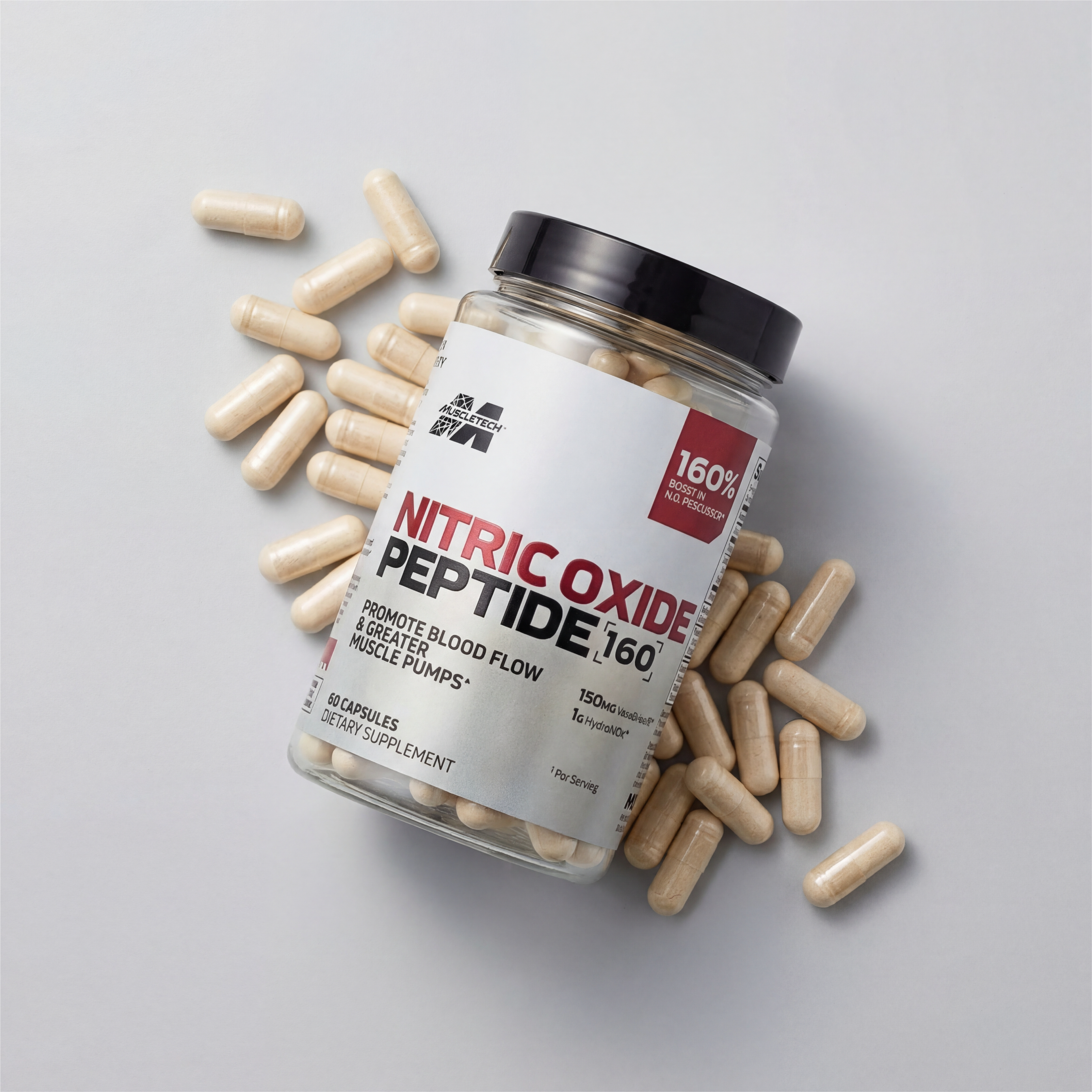 MuscleTech Nitric Oxide Peptide 160 – Kan Akışı ve Kas Pump Desteği Sunan Pre Workout Formülü, (60 Capsules)